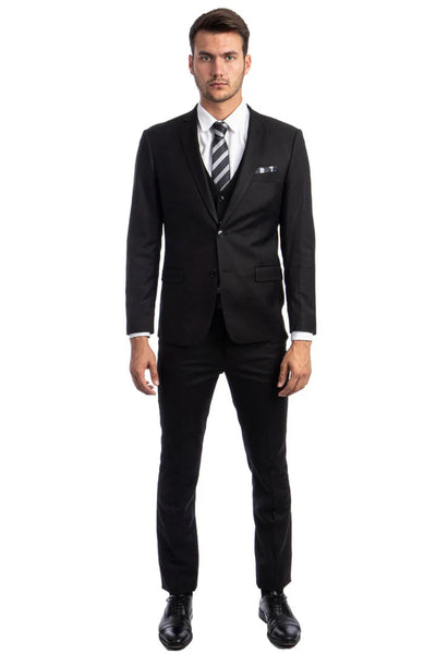 Men's Slim Fit Black Vested Suit