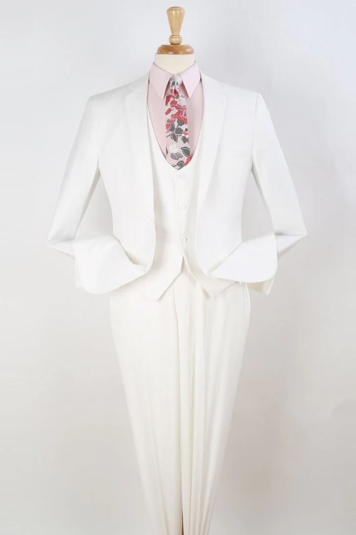 White Slim Fit Scoop Vested Wedding Suit