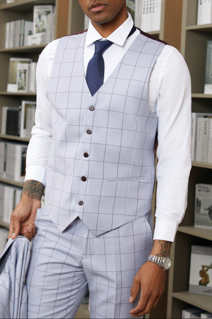 Stacy Adams Light Purple 3 Piece Windowpane Suit