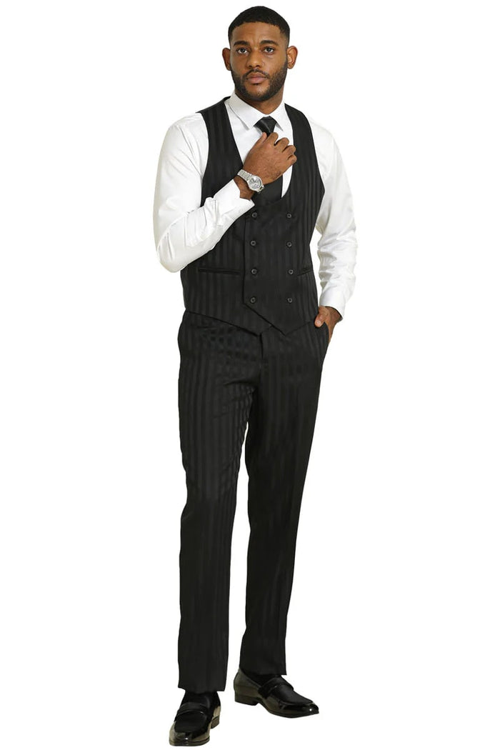 Stacy Adams Modern Fit Black Vest Suit