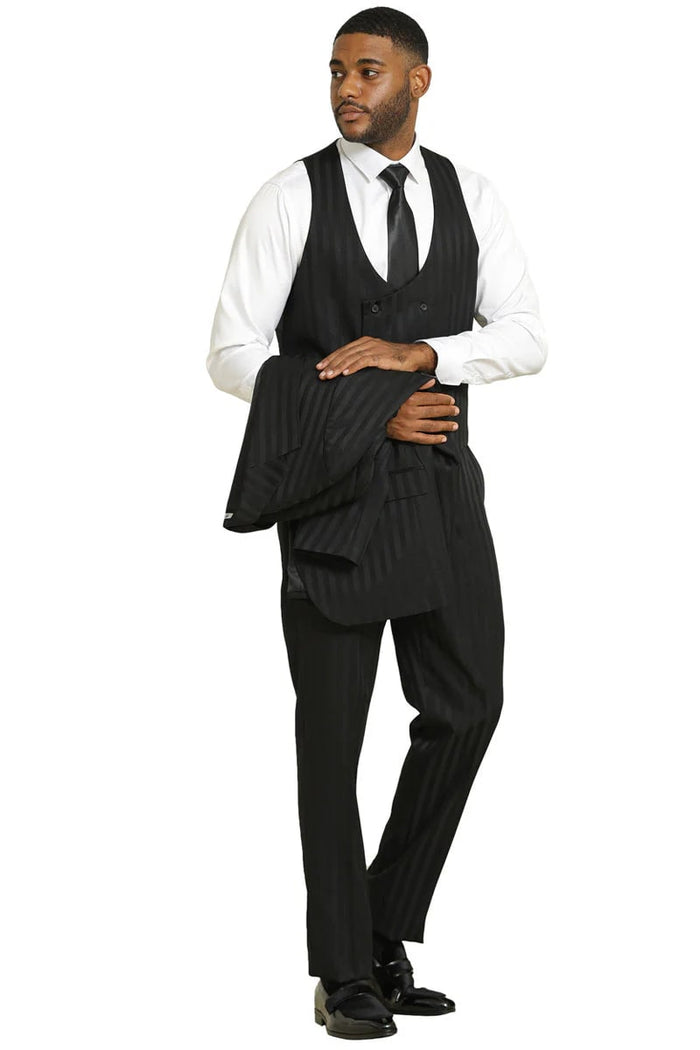 Stacy Adams Modern Fit Black Vest Suit