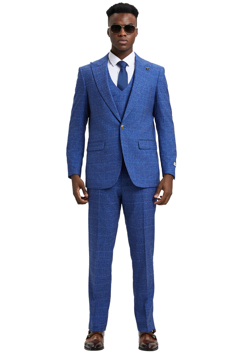 Stacy Adams Navy Plaid One Button Business Suit
