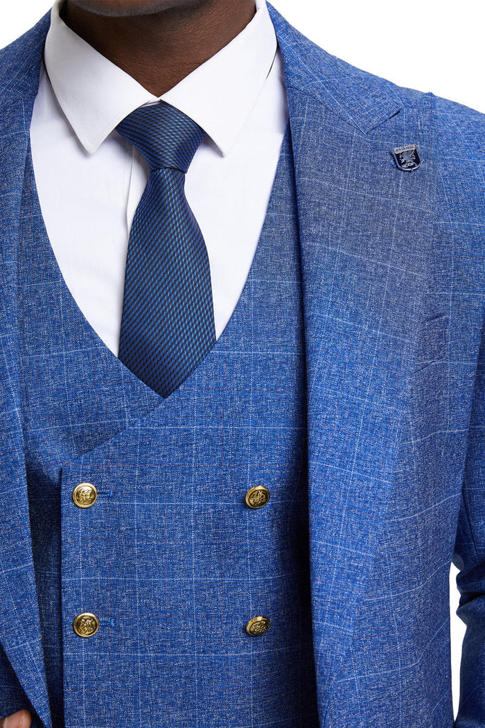 Stacy Adams Navy Plaid One Button Business Suit