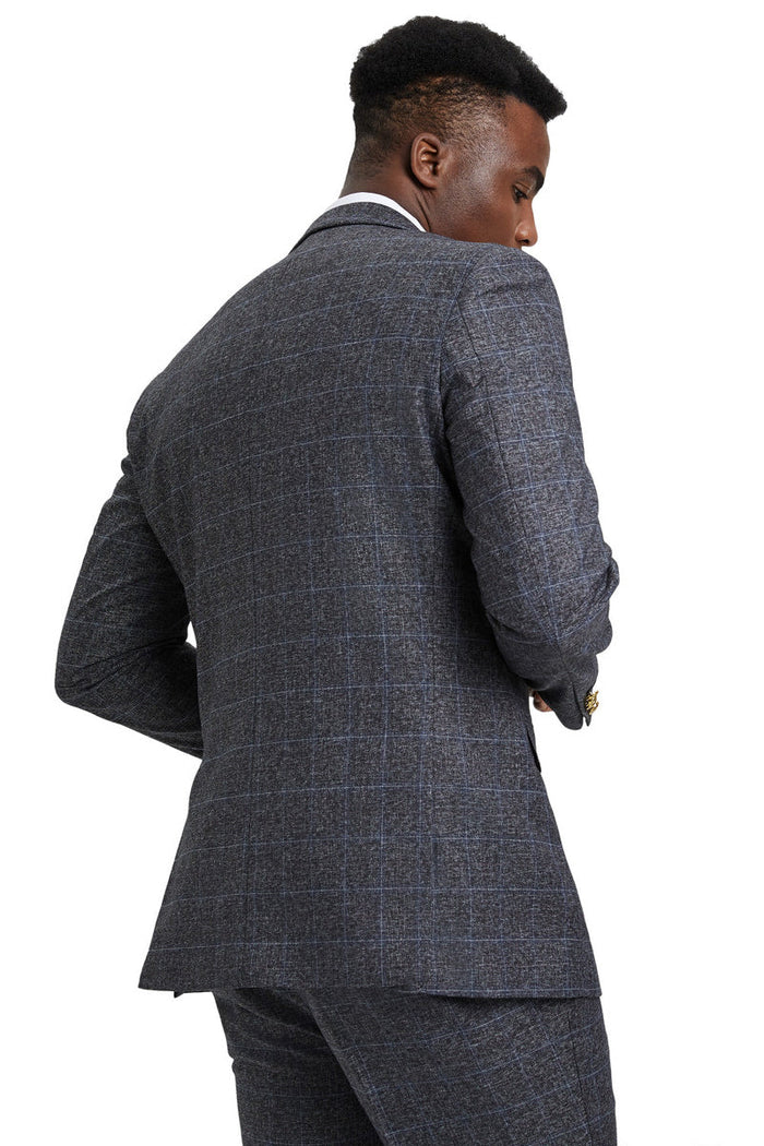 Stacy Adams Charcoal Grey Plaid Vested Suit