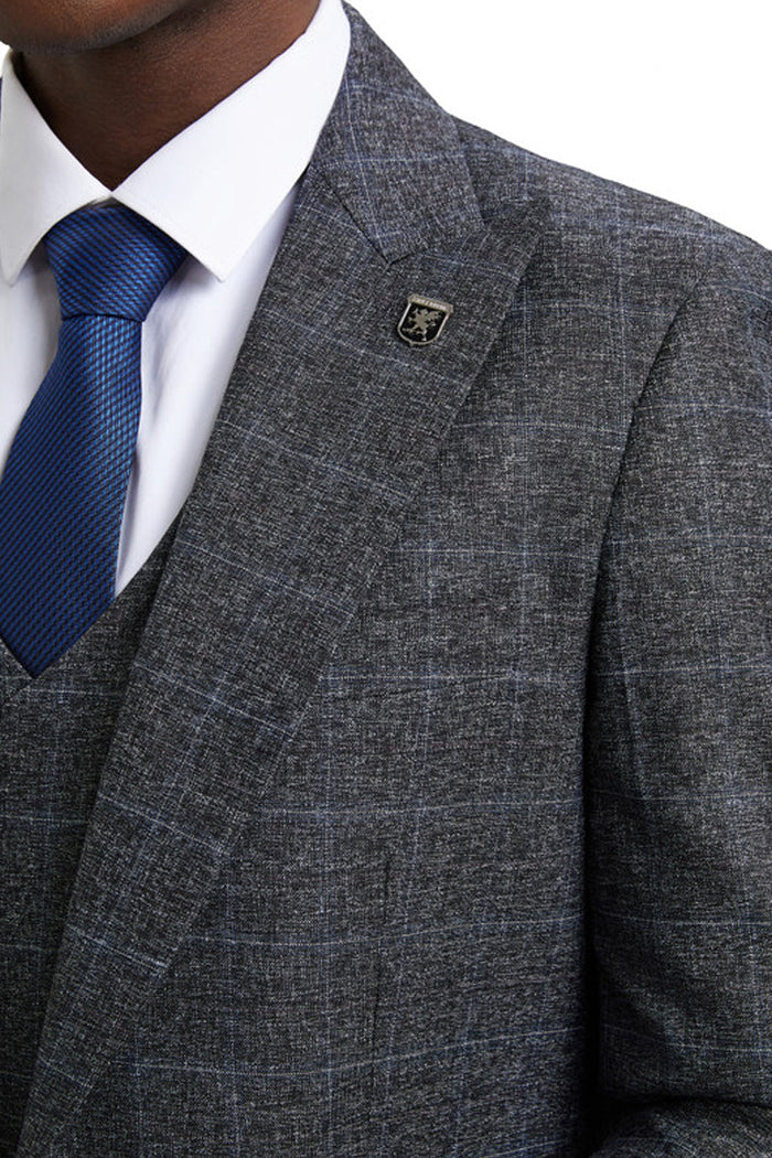 Stacy Adams Charcoal Grey Plaid Vested Suit