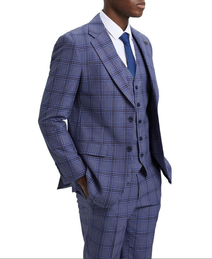 Hybrid Fit Plaid 3 Piece Purple Suit by Stacy Adams