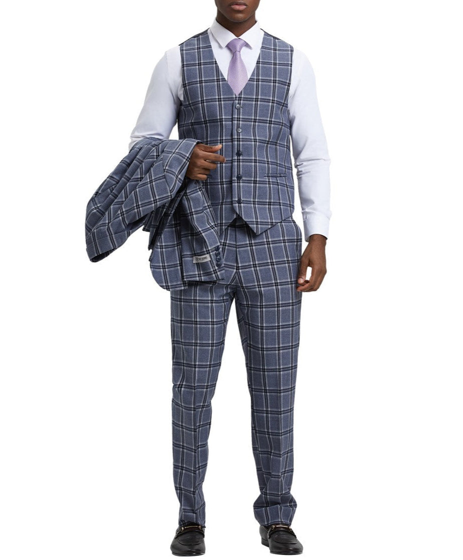 Stacy Adams Hybrid Fit Plaid 3 Piece Suit