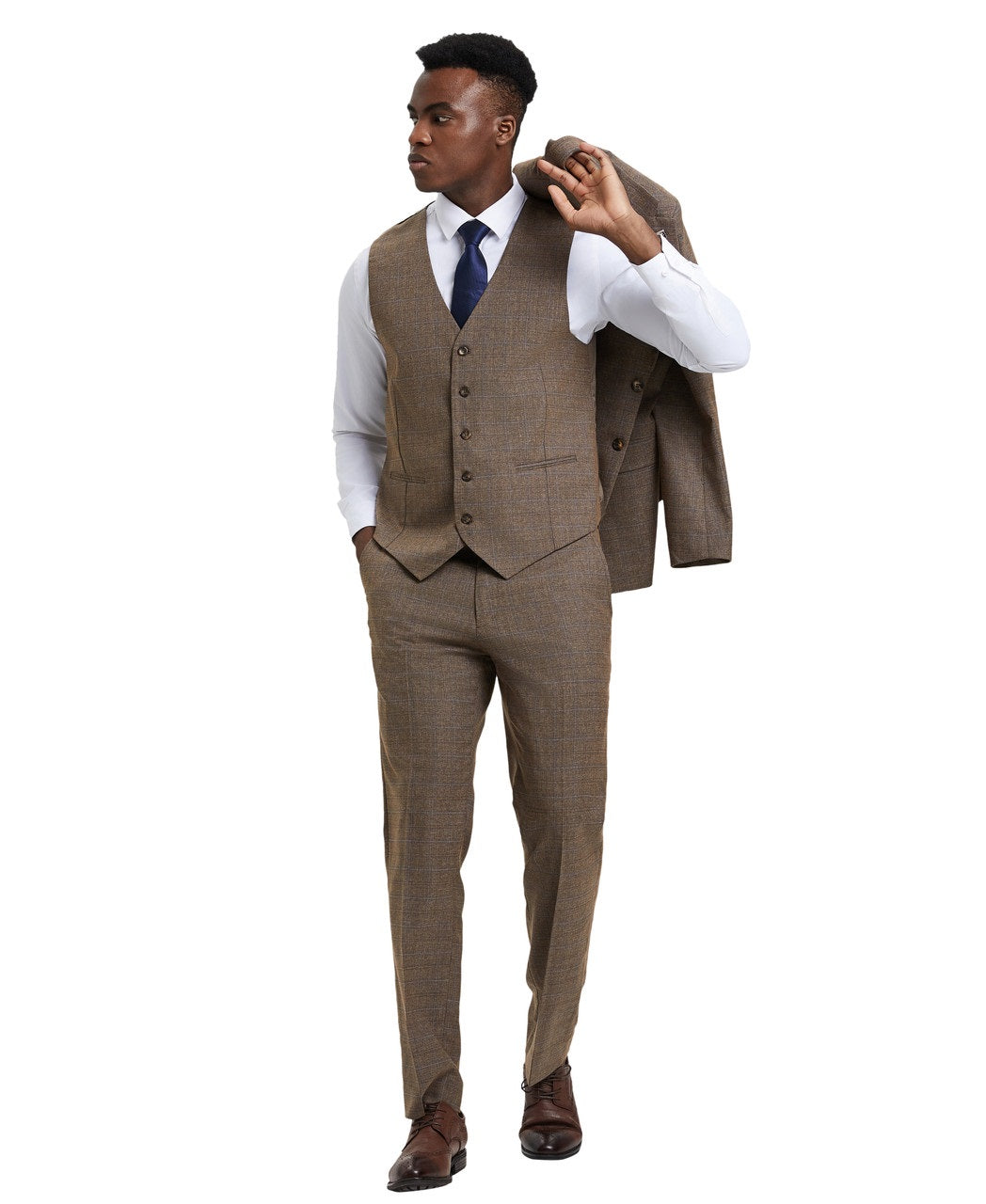 Stacy Adams Glen Plaid 3 Piece Suit Hybrid Fit Notch Lapel