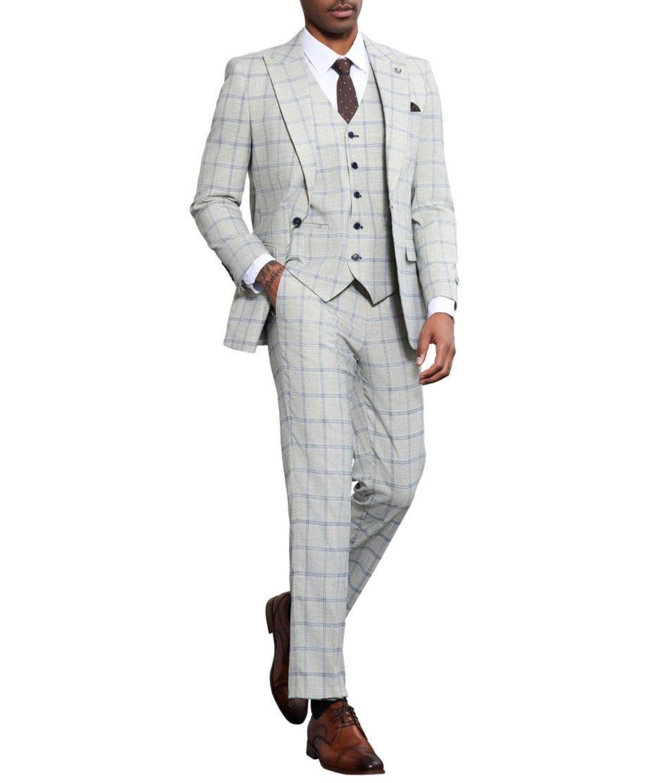 Stacy Adams 3 Piece Light Grey Windowpane Suit