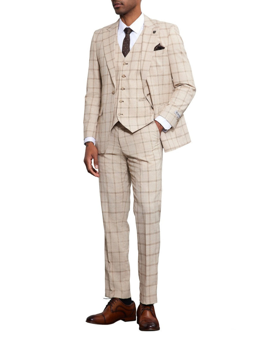 3 Piece Windowpane Suit Hybrid Fit by Stacy Adams