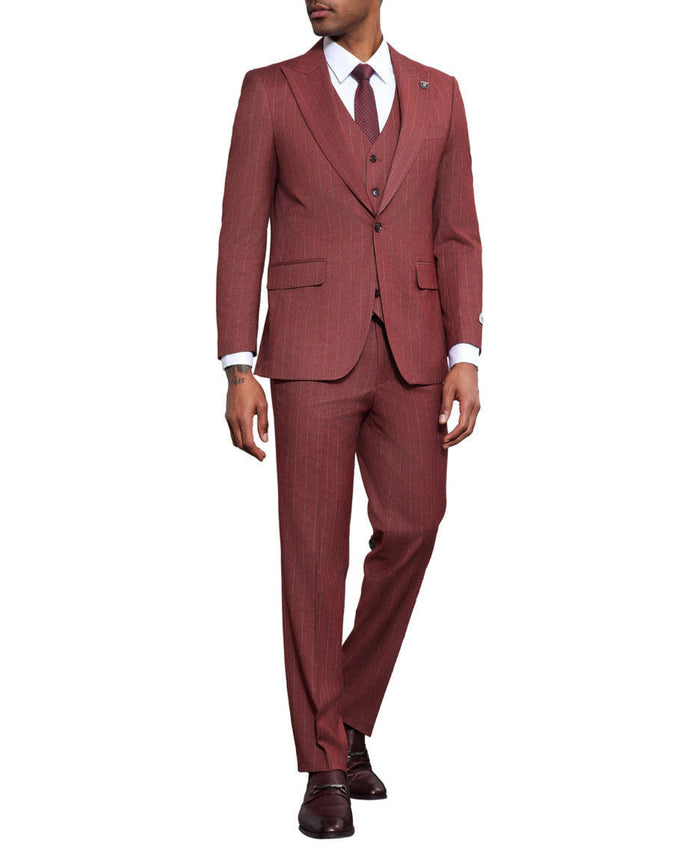 Stacy Adams Pinstripe Hybrid Fit 3 Piece Suit