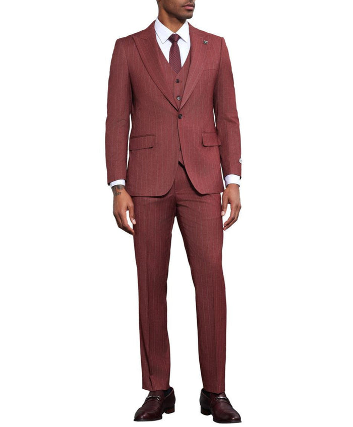 Stacy Adams Pinstripe Hybrid Fit 3 Piece Suit