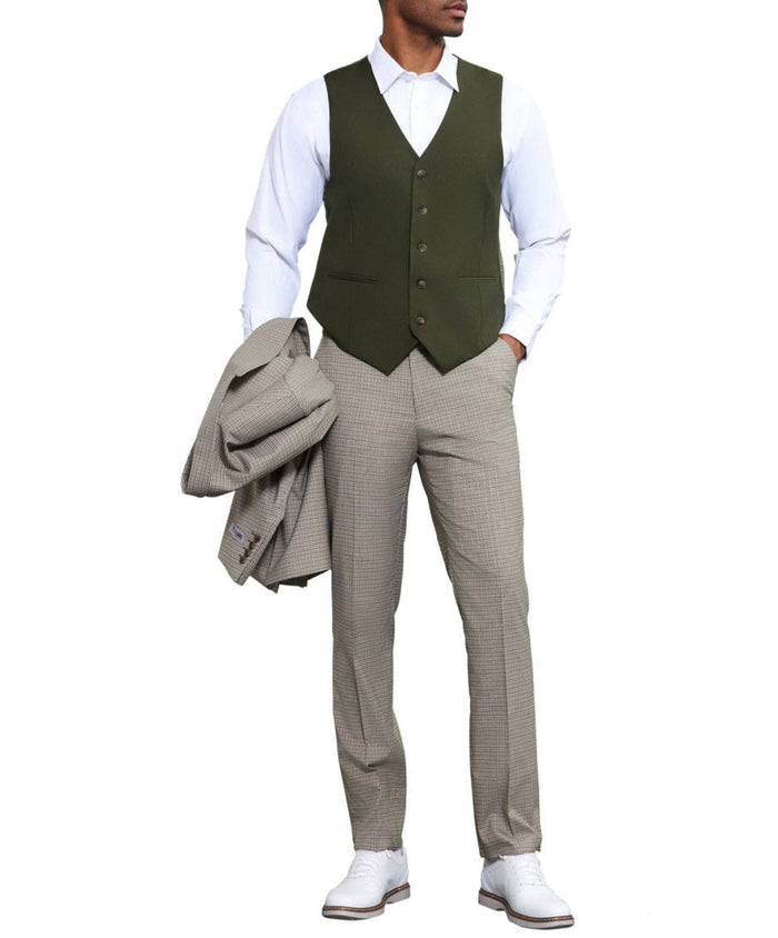 Stacy Adams Glen Plaid Beige 3 Piece Suit