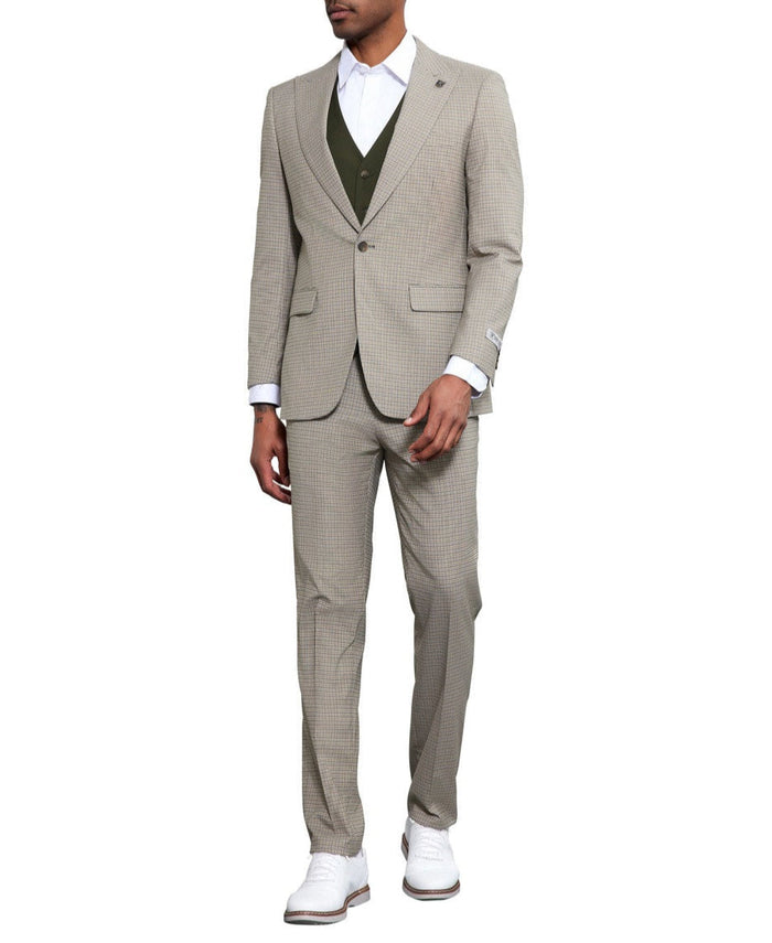 Stacy Adams Glen Plaid Beige 3 Piece Suit