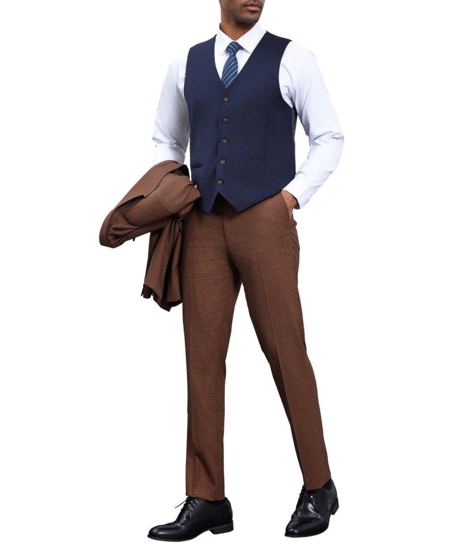 Stacy Adams Glen Plaid 3 Piece Suit Brown