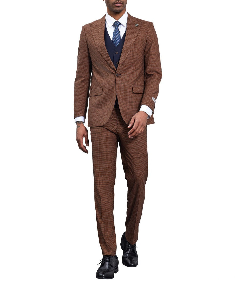 Stacy Adams Glen Plaid 3 Piece Suit Brown