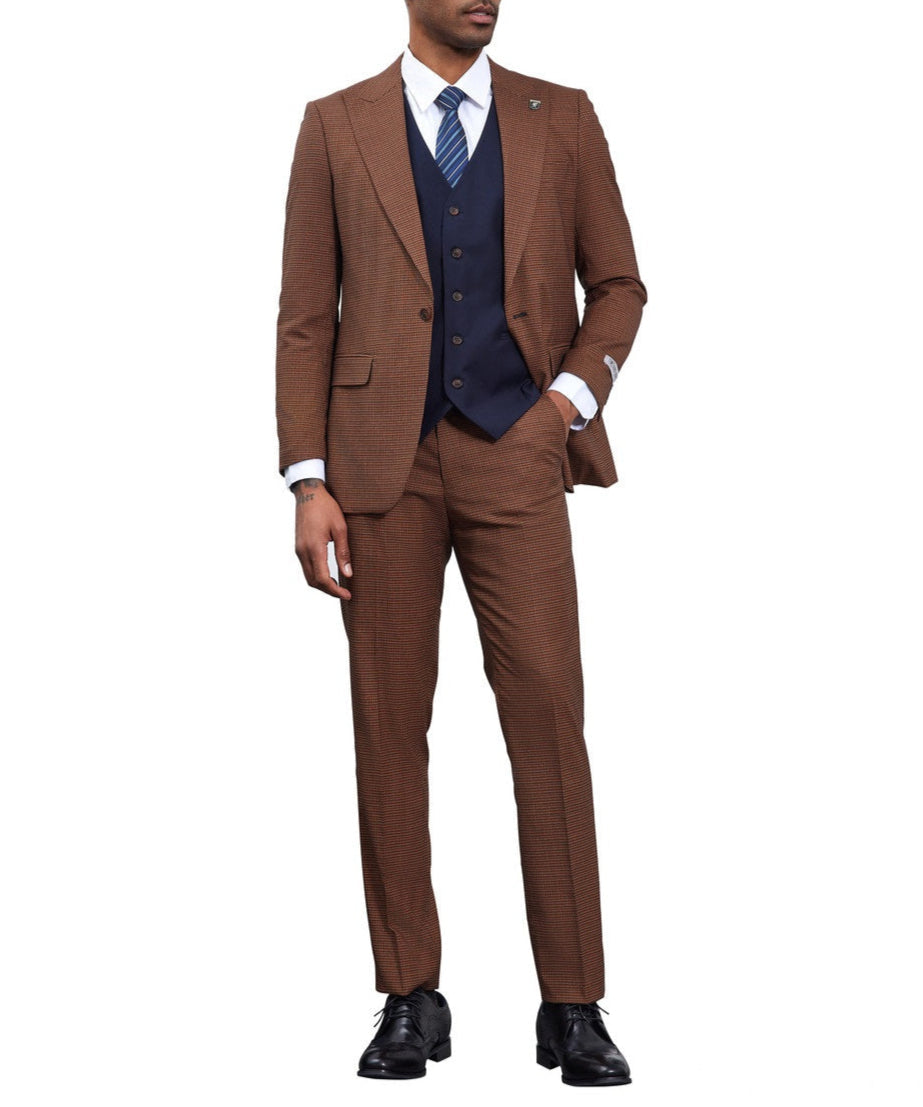 Stacy Adams Glen Plaid 3 Piece Suit Brown