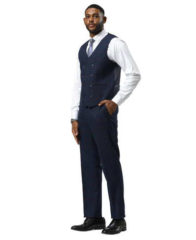 Mens-suit Windowpane by Stacy Adams - Navy Blue