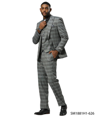 Mens-suit Glen Check by Stacy Adams - Grey