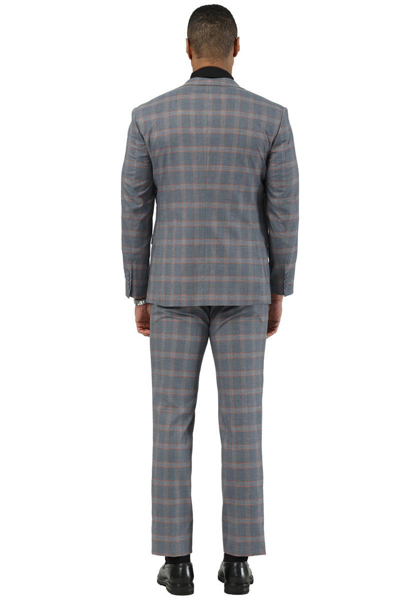 Stacy Adams Vested Glen Plaid Suit - Grey & Orange