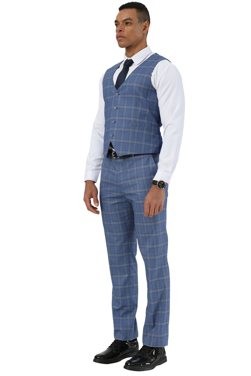 Stacy Adams Glen Plaid Blue Suit with Vest