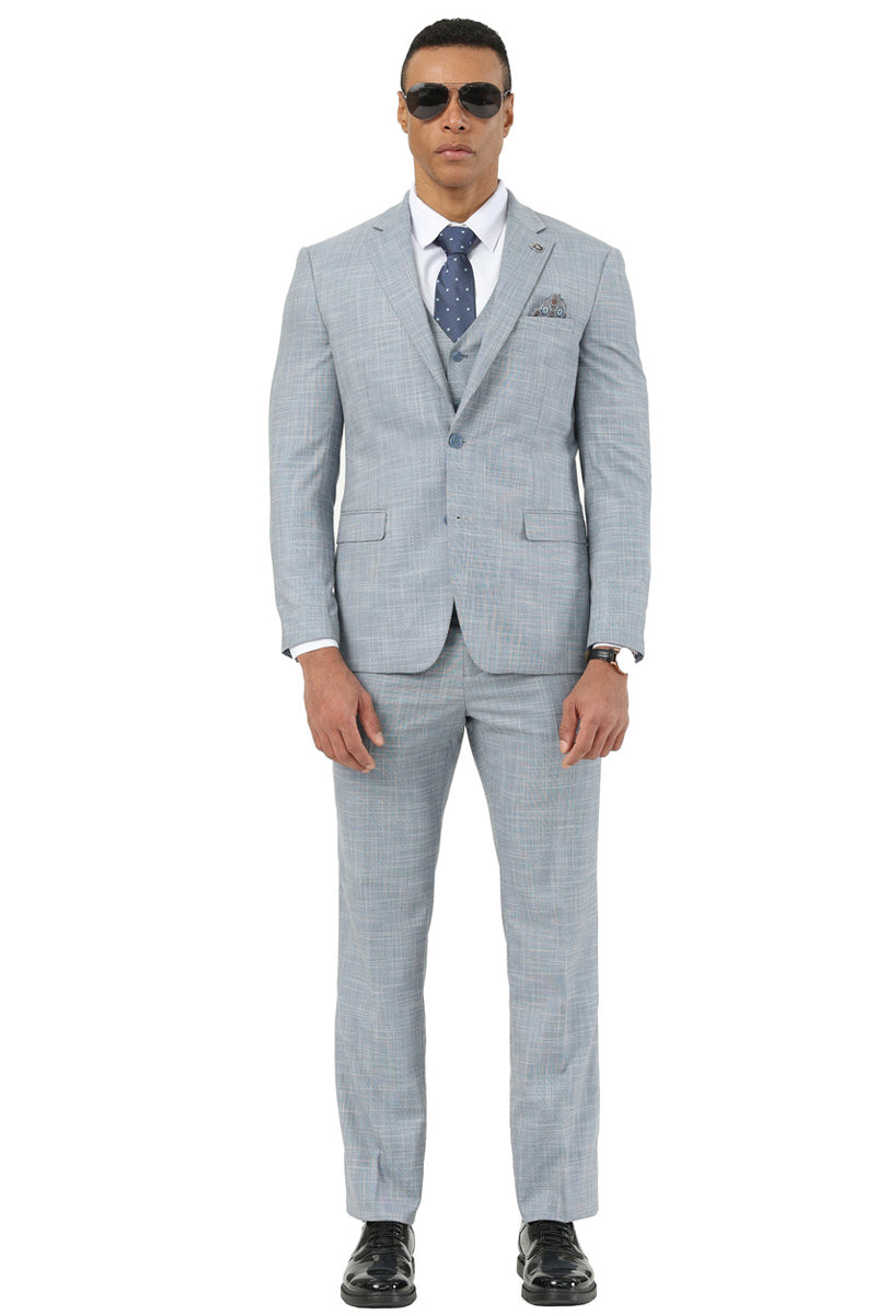 Stacy Adams Light Grey Sharkskin Vested Suit