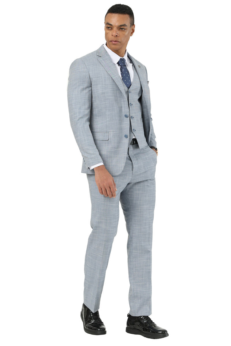 Stacy Adams Light Grey Sharkskin Vested Suit