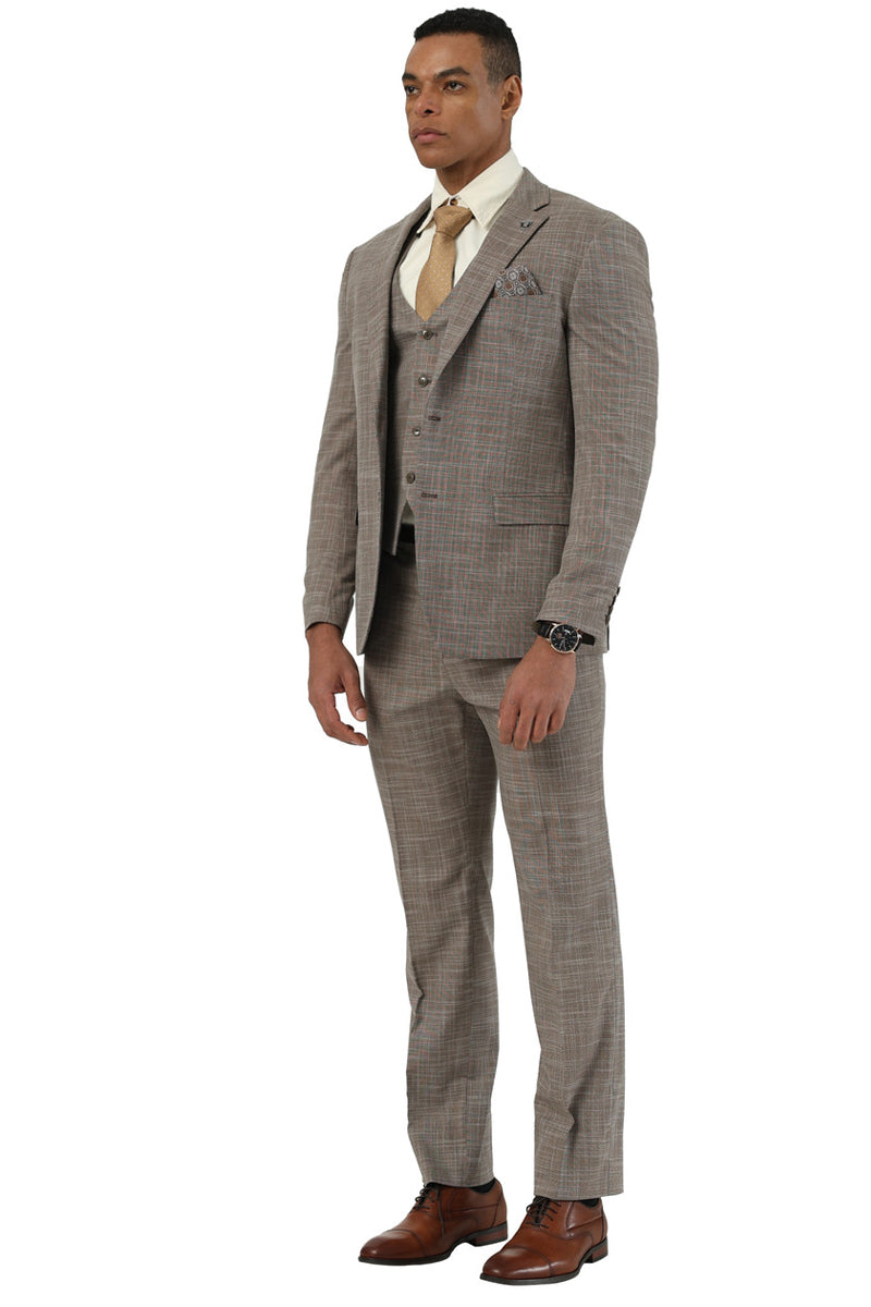 Stacy Adams Light Brown Sharkskin Vested Suit