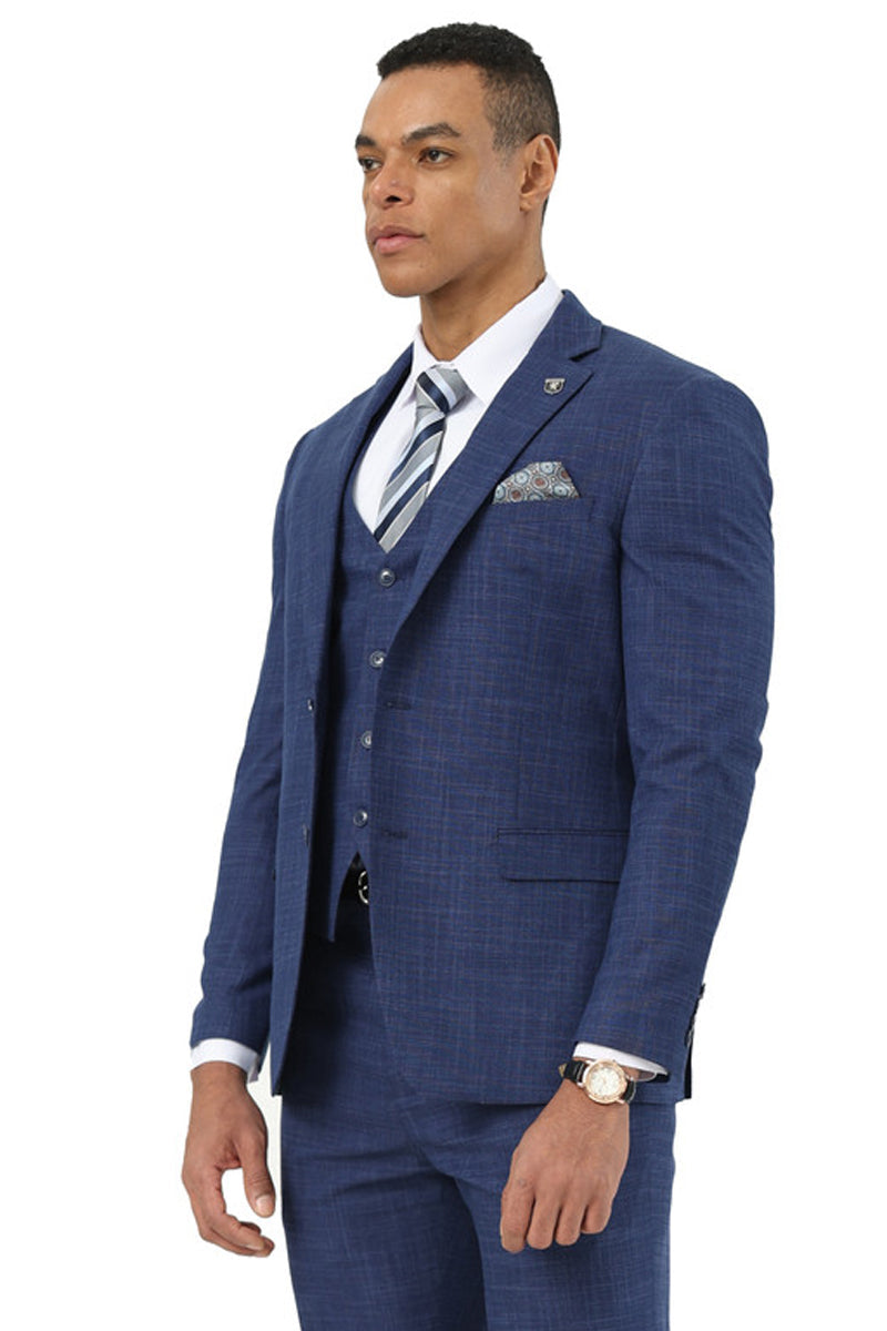 Stacy Adams Indigo Blue Sharkskin Vested Suit