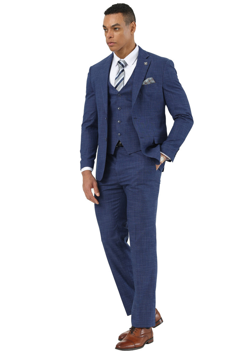 Stacy Adams Indigo Blue Sharkskin Vested Suit