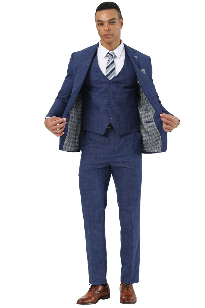 Stacy Adams Indigo Blue Sharkskin Vested Suit