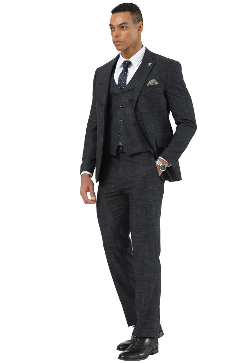 Stacy Adams Black Sharkskin Vested Suit for Men