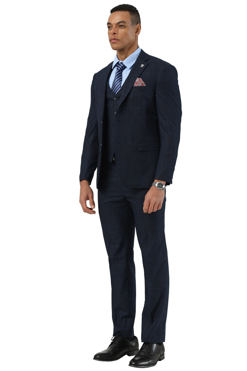 Stacy Adams Navy Sharkskin Vested Suit