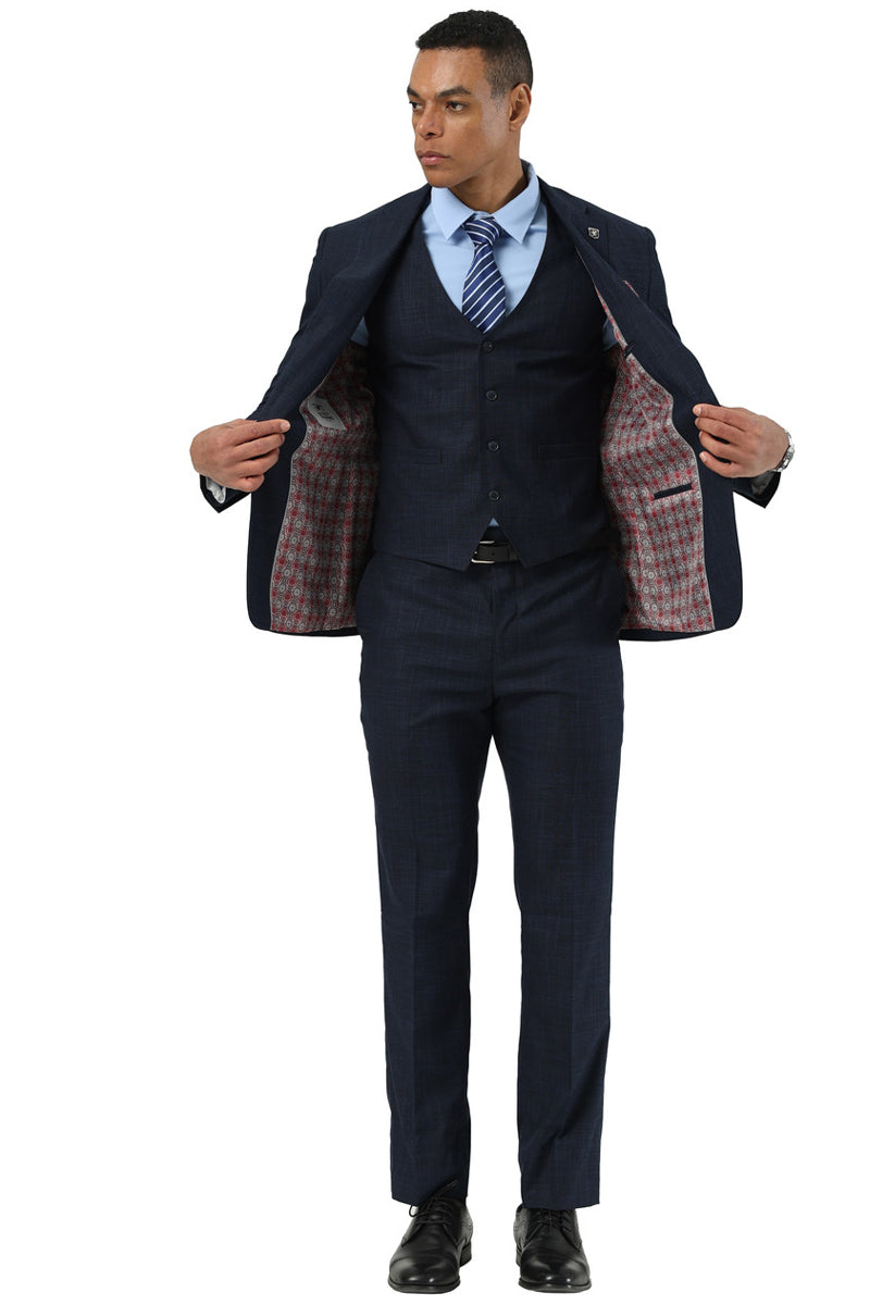 Stacy Adams Navy Sharkskin Vested Suit