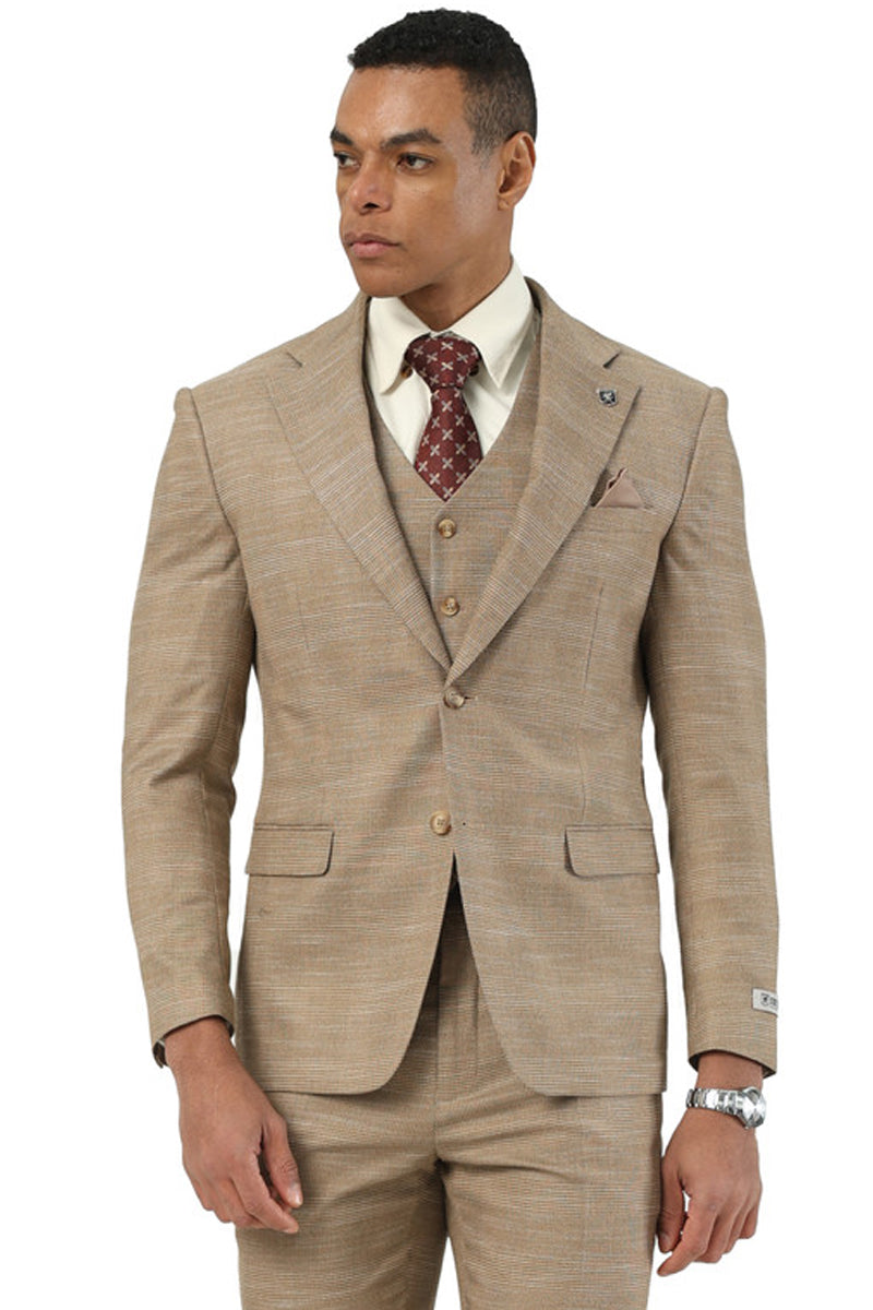 Stacy Adams Sharkskin Vested Suit - Tan