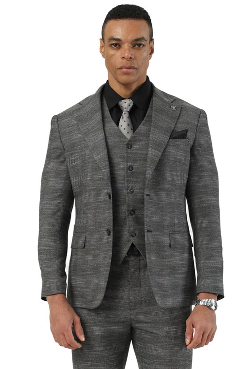 Stacy Adams Sharkskin Three-Piece Suit, Charcoal Grey