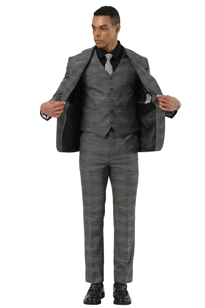 Stacy Adams Sharkskin Three-Piece Suit, Charcoal Grey