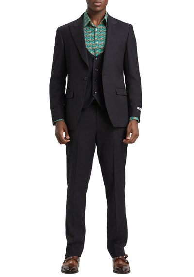 Stacy Adams Black 3 Piece Hybrid Fit Suit