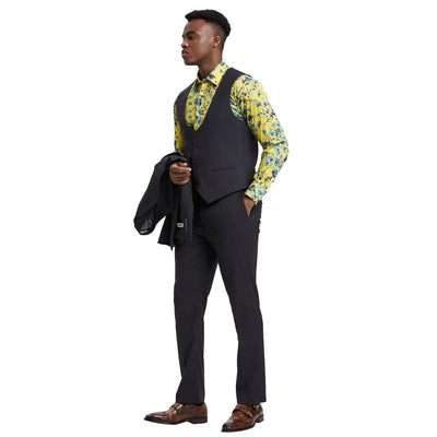Men's Stacy Adams Hybrid-Fit 3pc Suit Set, Jacket Vest and Pants - Dark Grey