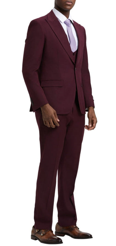 Stacy Adams Burgundy 3 Piece Hybrid Fit Suit