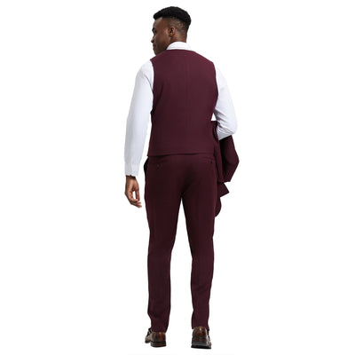 Men's Stacy Adams Hybrid-Fit 3pc Suit Set, Jacket Vest and Pants - Burgundy