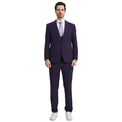 Men's Stacy Adams Hybrid-Fit 3pc Suit Set, Jacket Vest and Pants - Eggplant