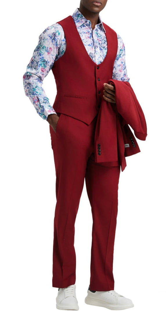 Stacy Adams Cherry Red 3 Piece Hybrid Suit