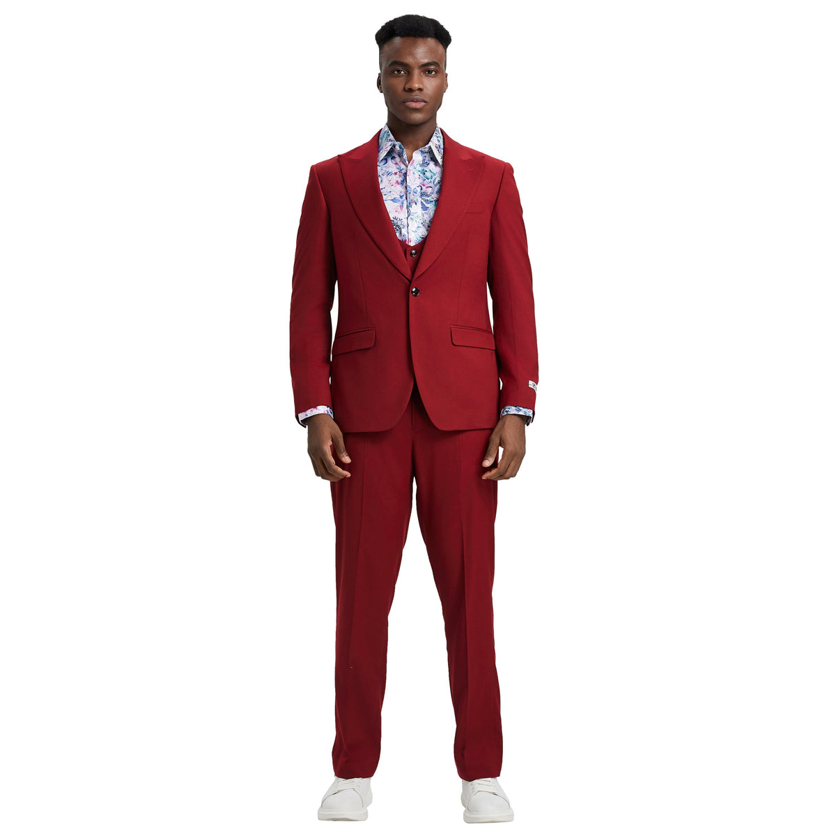 Men's Stacy Adams Hybrid-Fit 3pc Suit Set, Jacket Vest and Pants - Cherry