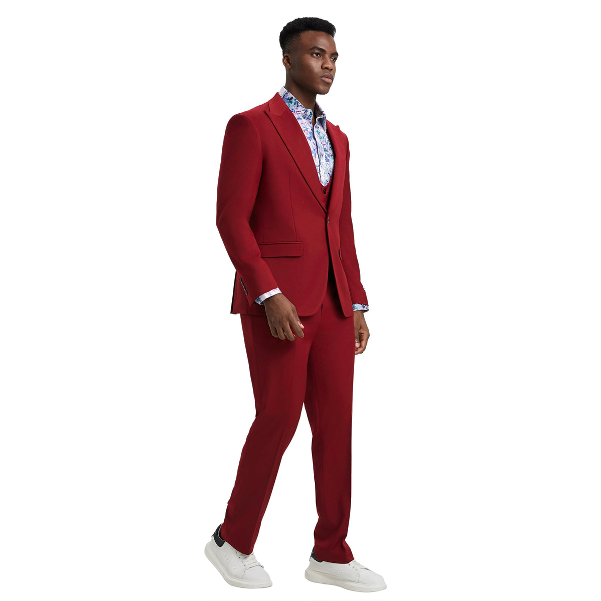 Men's Stacy Adams Hybrid-Fit 3pc Suit Set, Jacket Vest and Pants - Cherry