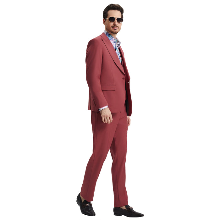 Men's Stacy Adams Hybrid-Fit 3pc Suit Set, Jacket Vest and Pants - Coral