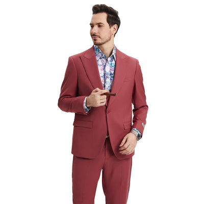 Men's Stacy Adams Hybrid-Fit 3pc Suit Set, Jacket Vest and Pants - Coral