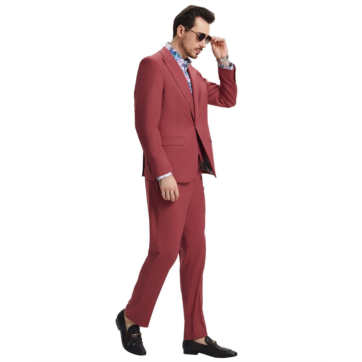 Men's Stacy Adams Hybrid-Fit 3pc Suit Set, Jacket Vest and Pants - Coral