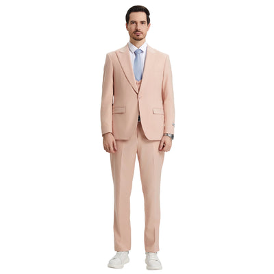Men's Stacy Adams Hybrid-Fit 3pc Suit Set, Jacket Vest and Pants - Blush