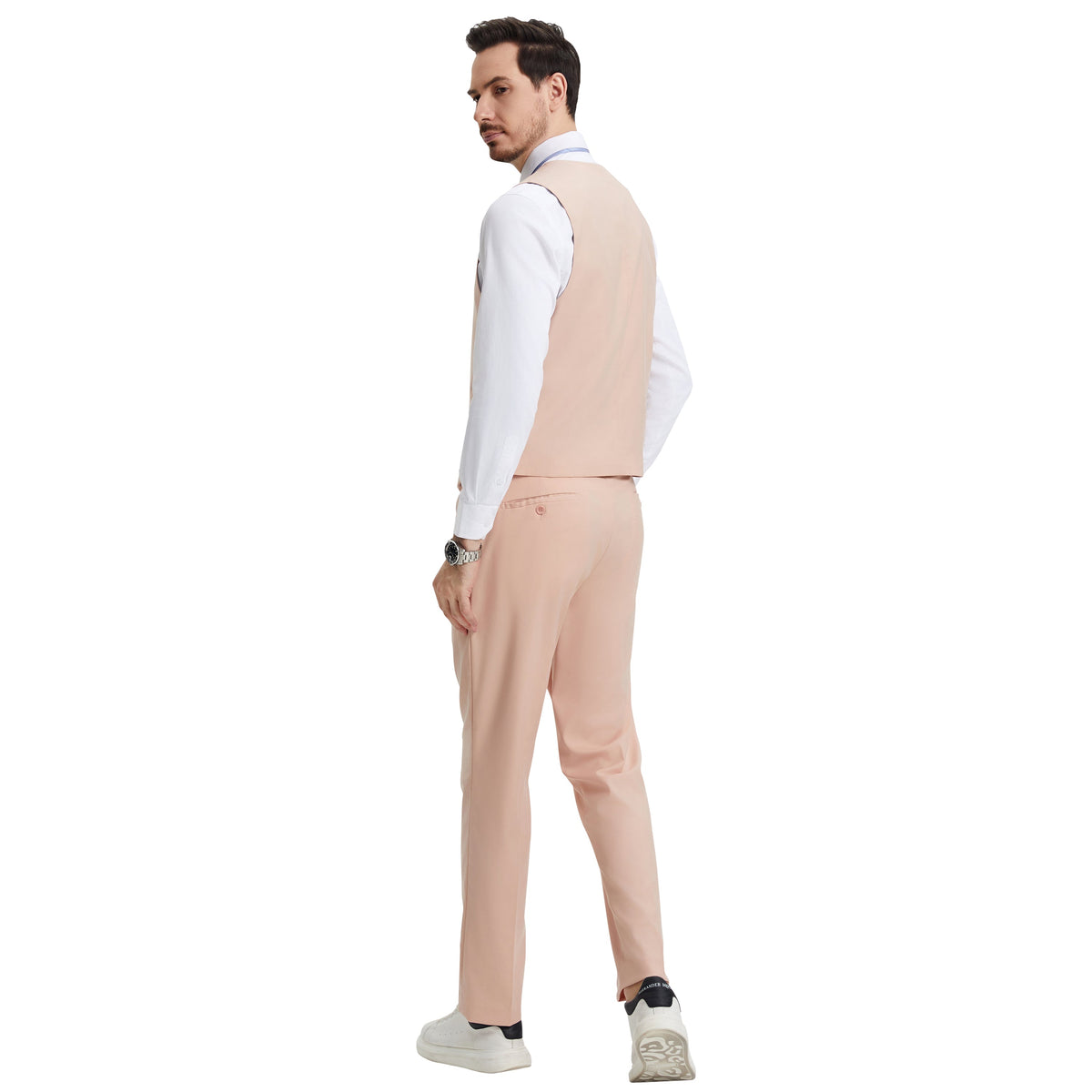 Men's Stacy Adams Hybrid-Fit 3pc Suit Set, Jacket Vest and Pants - Blush